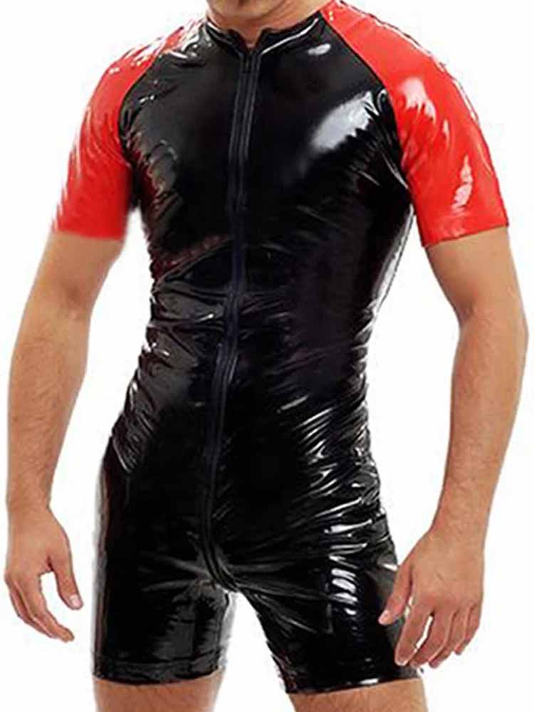 Men's Shiny Leather Slim Fit Bodysuit - Triniful