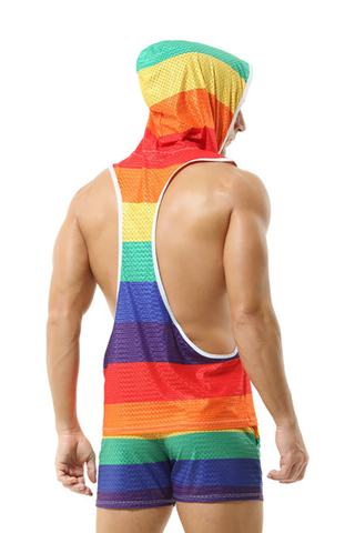 Rainbow Striped Hooded Tank Top Shorts Two-Piece Set