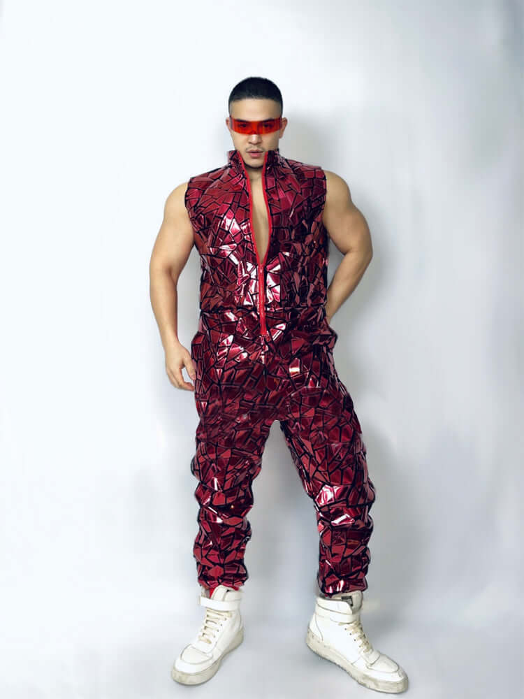 Red Mirror Overall Performance Costume Set - Triniful